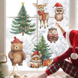 Vánoční samolepka na okno - Vánoční zvířátka