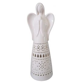 Dekorace Anděl porcelánový vločky s LED 32,5 cm