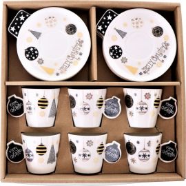 Vánoční espresso set, 6 šálků s podšálky - merry christmas