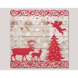 Papírové vánoční ubrousky - 30 ks, andílek s jeleny