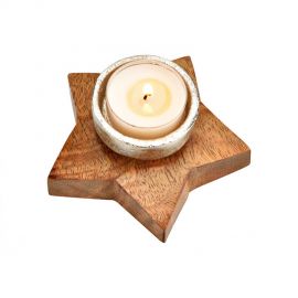 Dřevěný svícen na čajovou svíčku - mangové dřevo - hvězda
