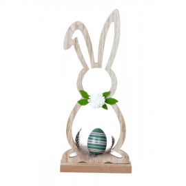 Dřevěná velikonoční dekorace - zajíček s kraslicí