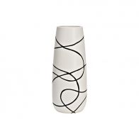 Keramická váza - bílá s černým vzorem, 10x25x10cm