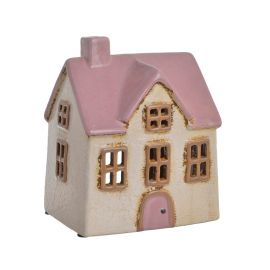 Keramický domek 16 cm - růžová/krém