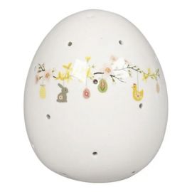 Velikonoční vajíčko s květy - bílé, 9 cm