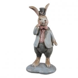 Dekorativní figurka králíka s kloboukem 13 cm