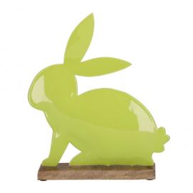 Kovový zajíc Glenn na podstavci, délka 15 cm, výška 18,5 cm, světle zelený
