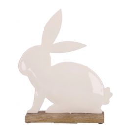 Kovový zajíc Glenn na podstavci, délka 15 cm, výška 18,5 cm, bílý
