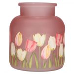 Skleněná váza Tulips, průměr 14 cm, výška 16,5 cm, růžová