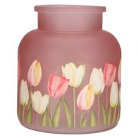 Skleněná váza Tulips, průměr 14 cm, výška 16,5 cm, růžová