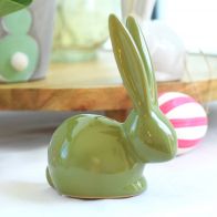 Keramický zajíček Tonja, délka 10 cm, šířka 6,5 cm, výška 13 cm, zelený