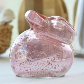 Skleněný zajíc Seelze, délka 13 cm, šířka 9 cm, výška 13 cm, růžový